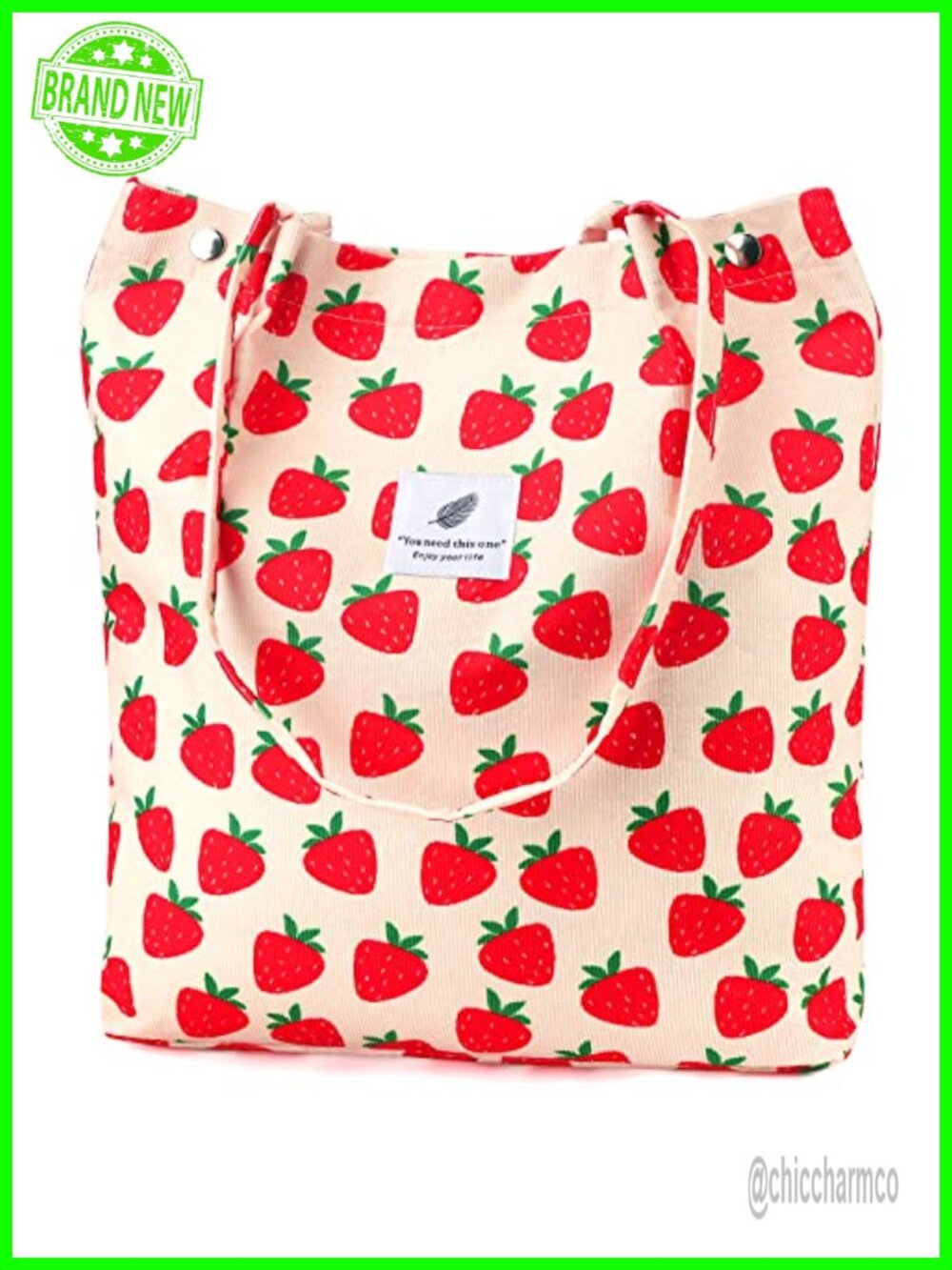 Corduroy Tote Bag Women Canvas Shoulder Cord Purse Inner Pocket